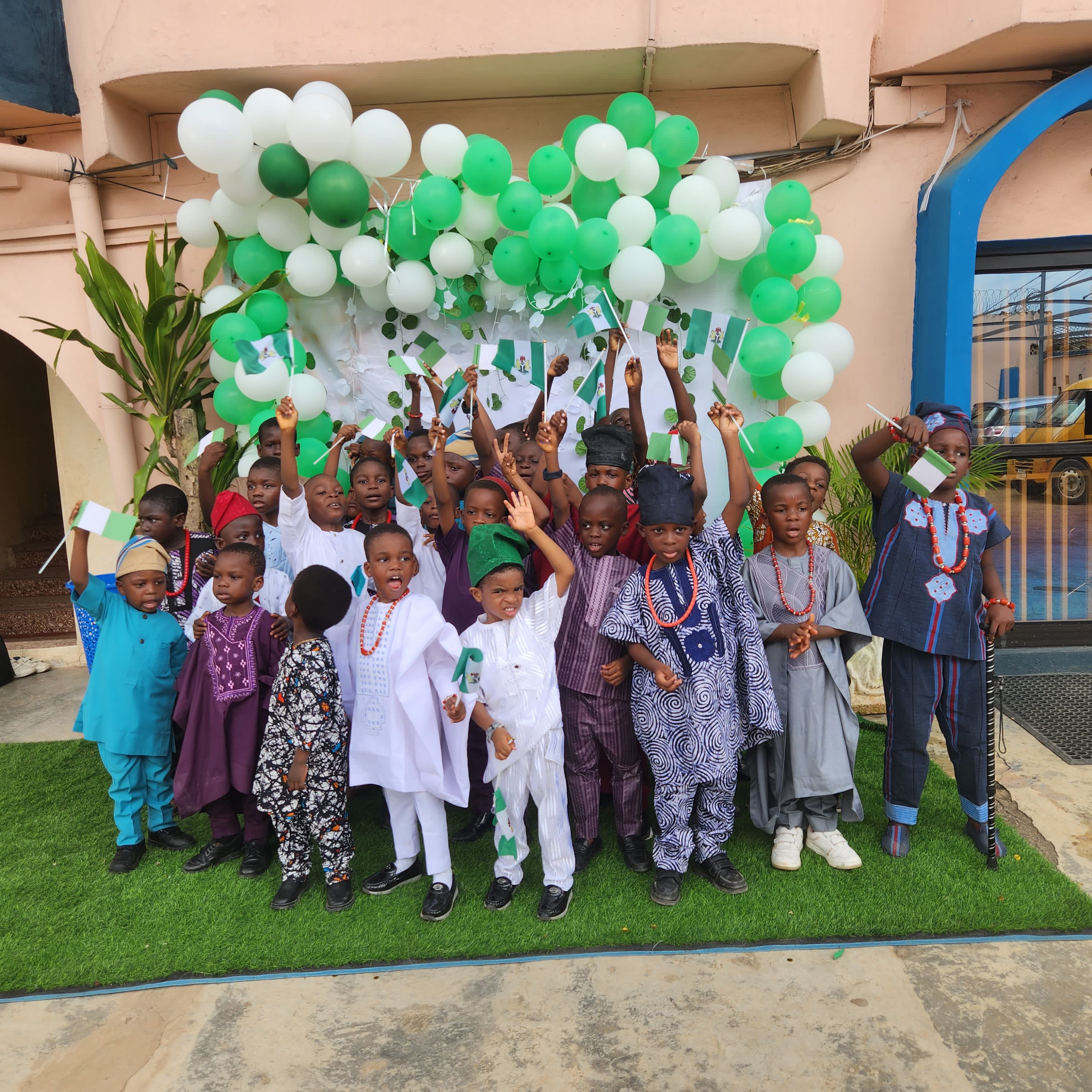 Flag Waving Group Portrait